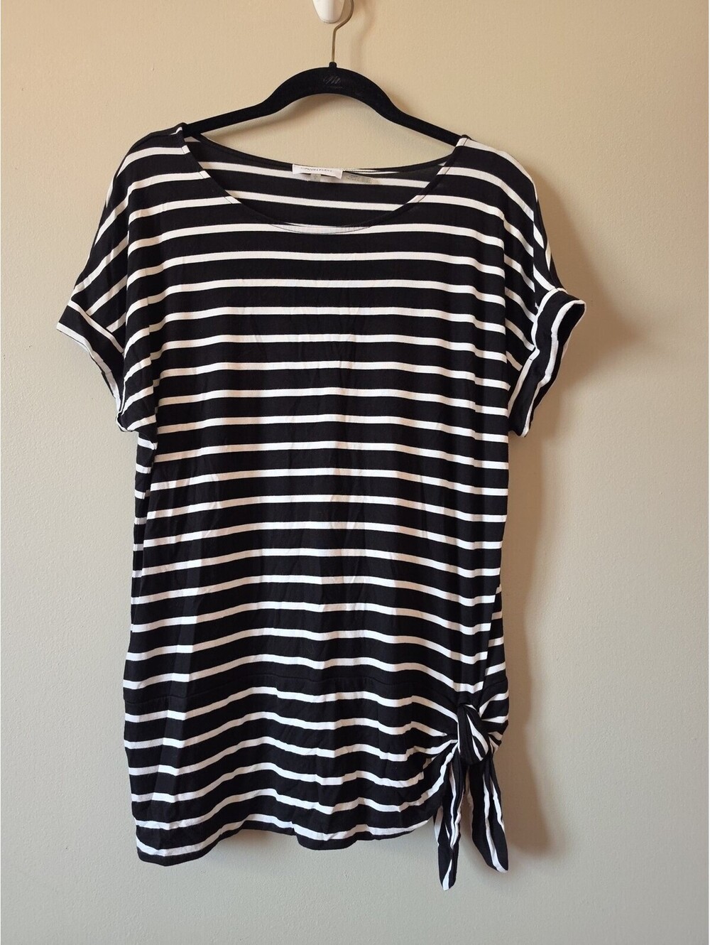 Calvin Klein Women Black & White striped short Sleeve Top Small